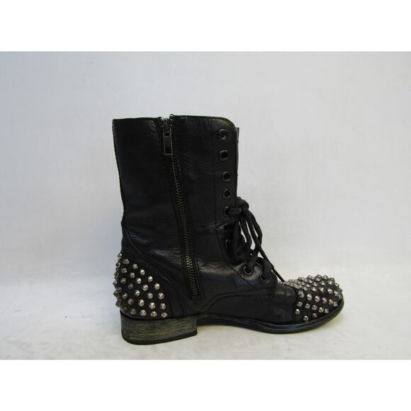 STEVE MADDEN Womens Sz 6 M Black Leather Zip Lace Up Combat High Ankle Boots - Picture 4 of 11